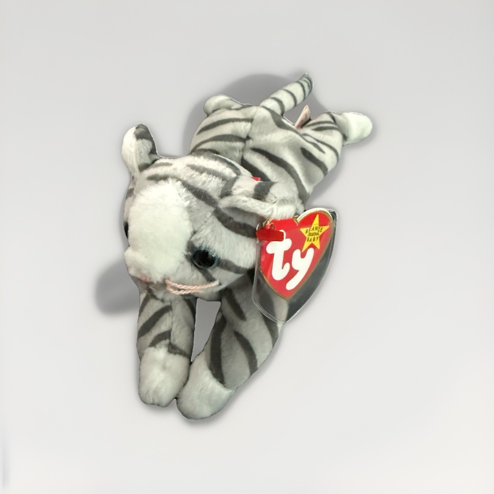 Ty Beanie Baby - PRANCE the Gray Tabby Cat (8 Inch) NEW MWMTs Stuffed Animal Toy